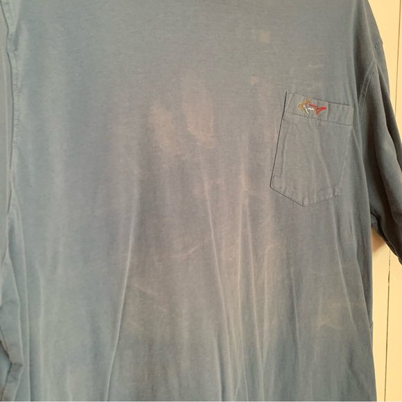 Men's Distressed Work Shirt Crew Neck Short Sleeve T-Shirt Tee Blue - Picture 5 of 10